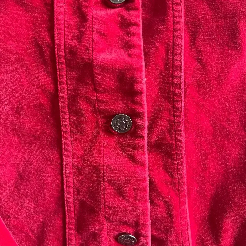 Relativity Red Velour Trucker Jacket PM Petite Medium Soft Cotton Blend - Picture 10 of 13